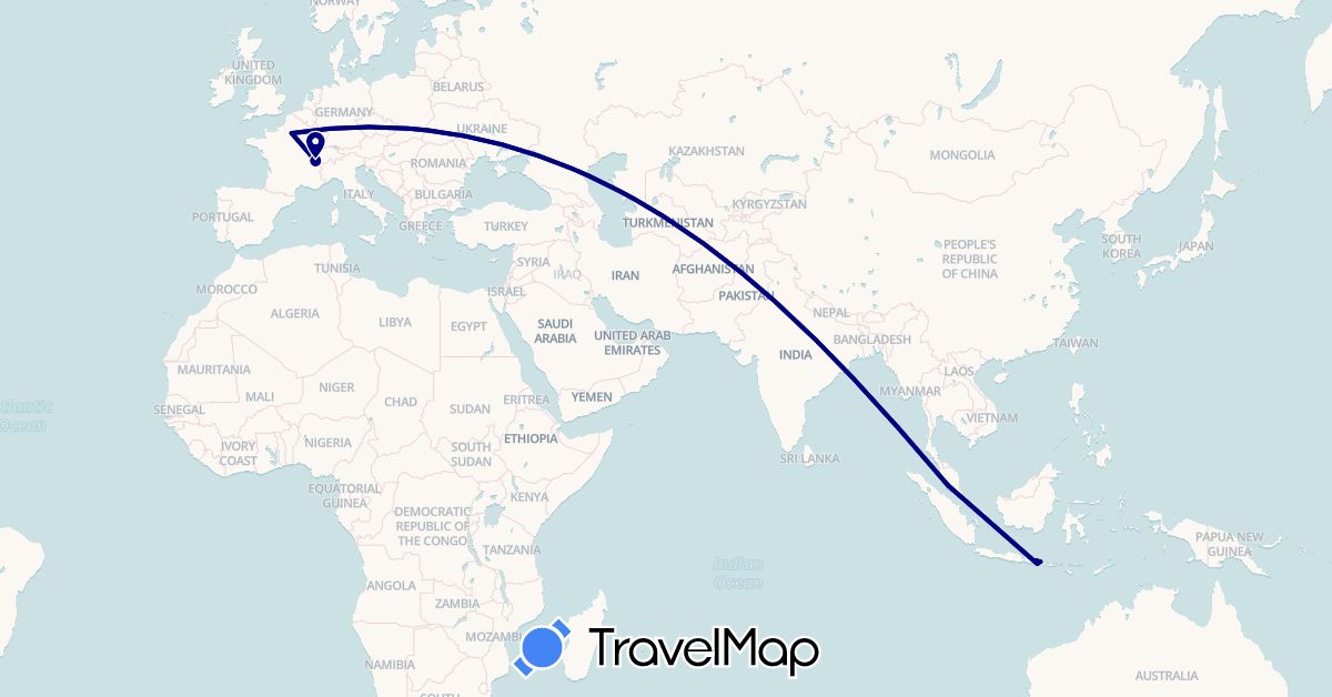 TravelMap itinerary: driving in Switzerland, France, Indonesia, Malaysia (Asia, Europe)